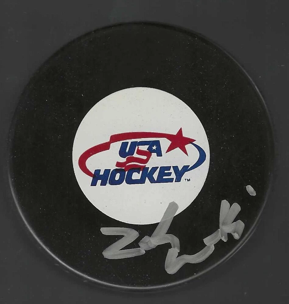 ZACH WERENSKI SIGNED TEAM USA WJC PUCK MICHIGAN WOLVERINES COLUMBUS BLUE JACKETS COLLECTIBLE MEMORABILIA