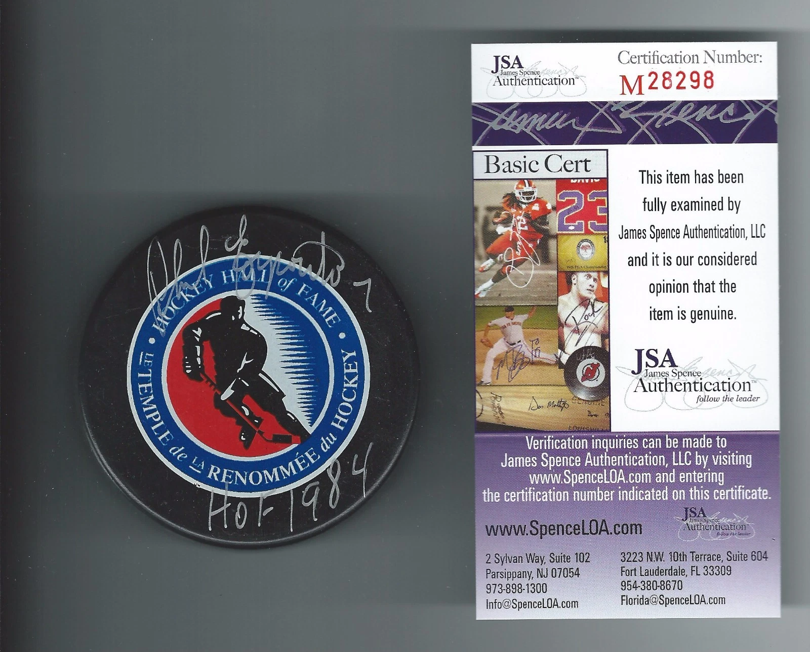 PHIL ESPOSITO SIGNED HOCKEY HALL OF FAME PUCK JSA M28298 BOSTON BRUINS