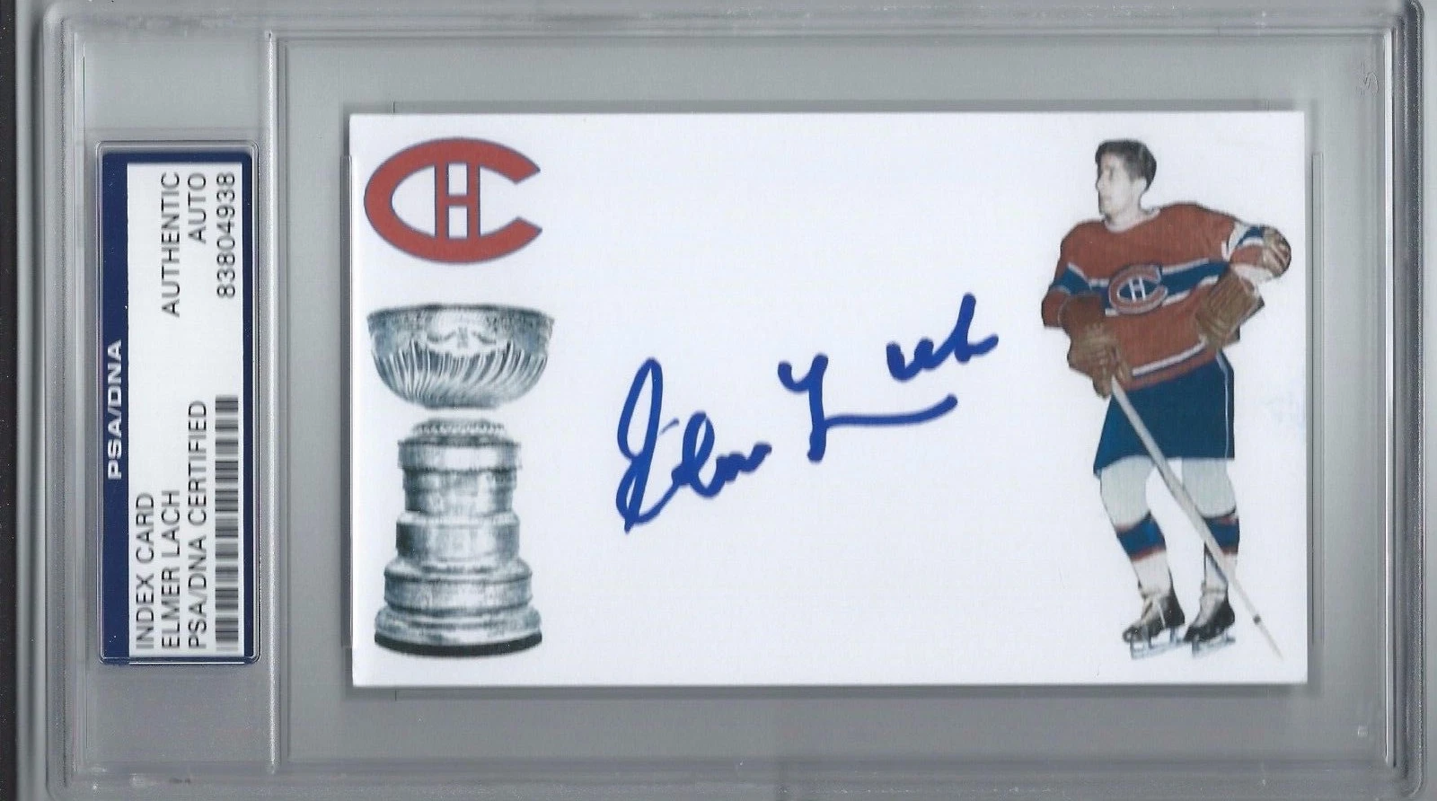 ELMER LACH SIGNED MONTREAL CANADIENS INDEX CARD PSA/DNA AUTHENTICATED DECEASED