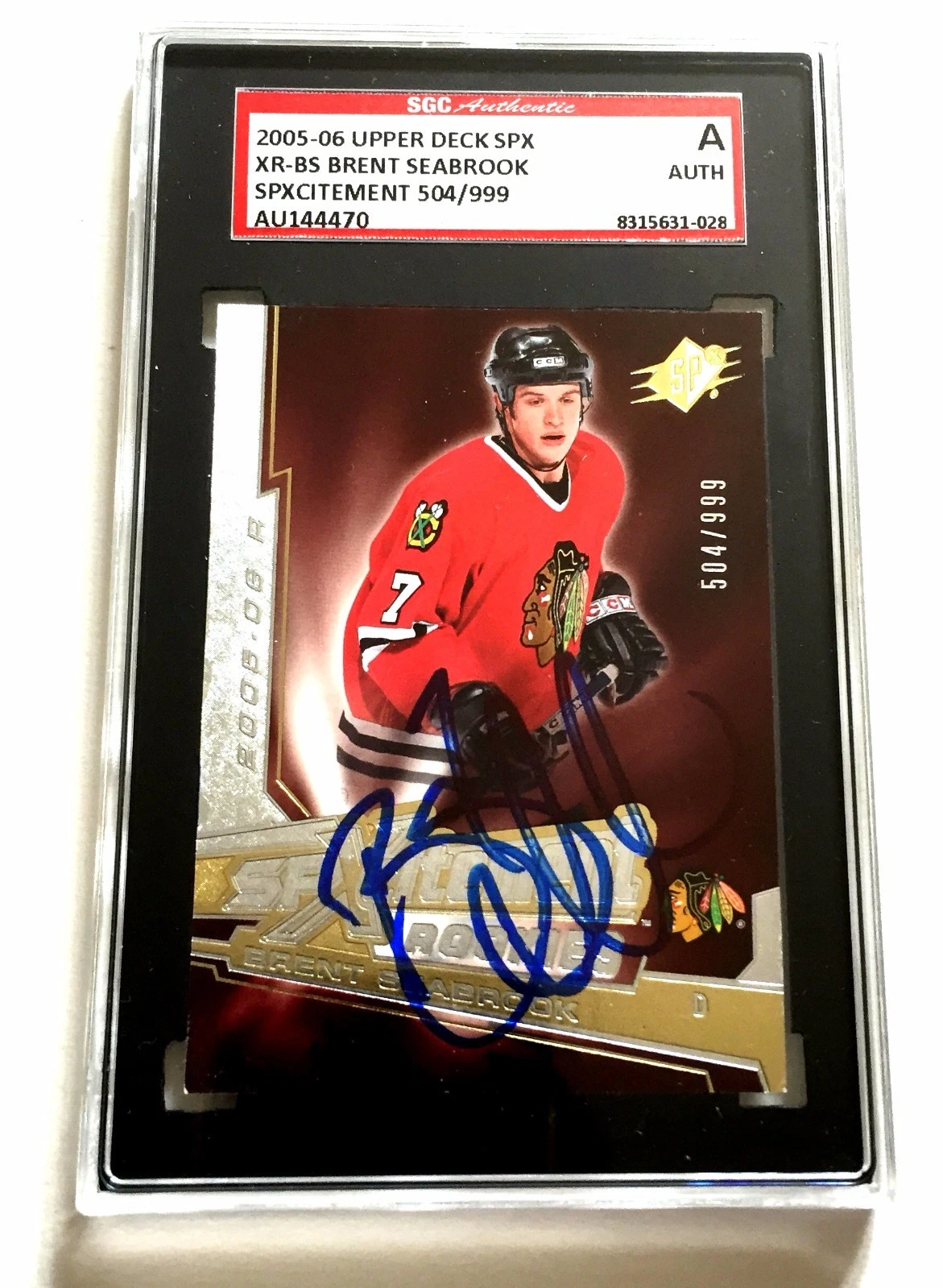 BRENT SEABROOK SIGNED 2005-06 UPPER DECK SPX ROOKIE CARD SGC AUTHENTICATED