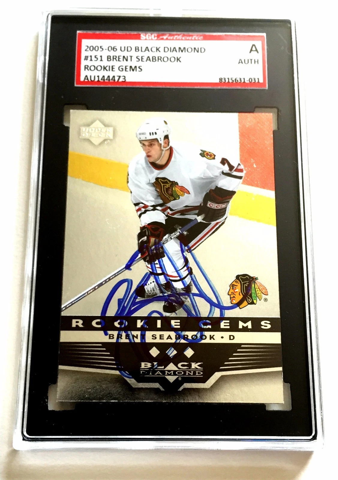 BRENT SEABROOK SIGNED 2005-06 UD BLACK DIAMOND ROOKIE CARD 151 SGC AUTHENTICATED