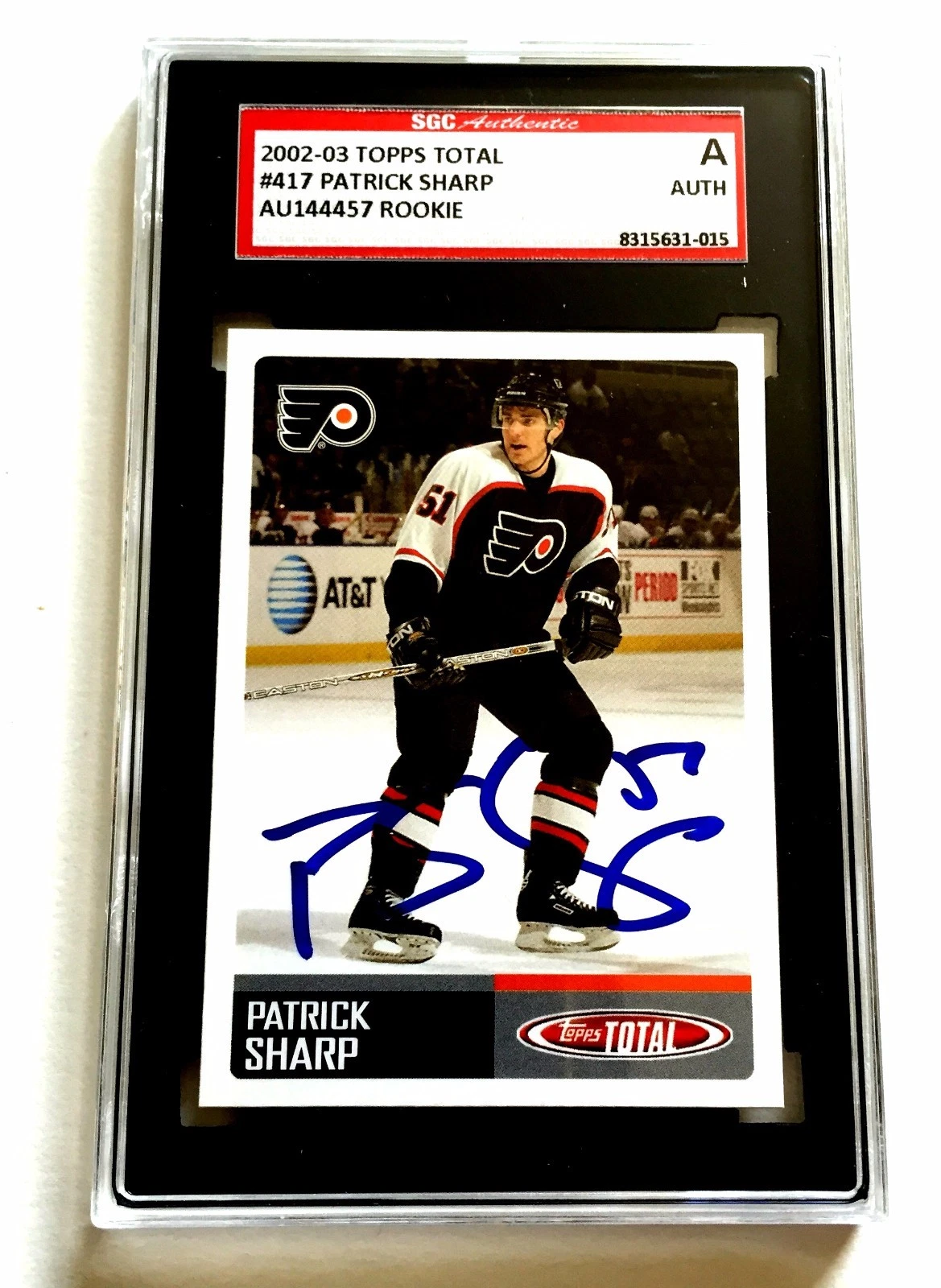 PATRICK SHARP SIGNED 2002-03 TOPPS TOTAL ROOKIE CARD #417 SGC AUTHENTICATED