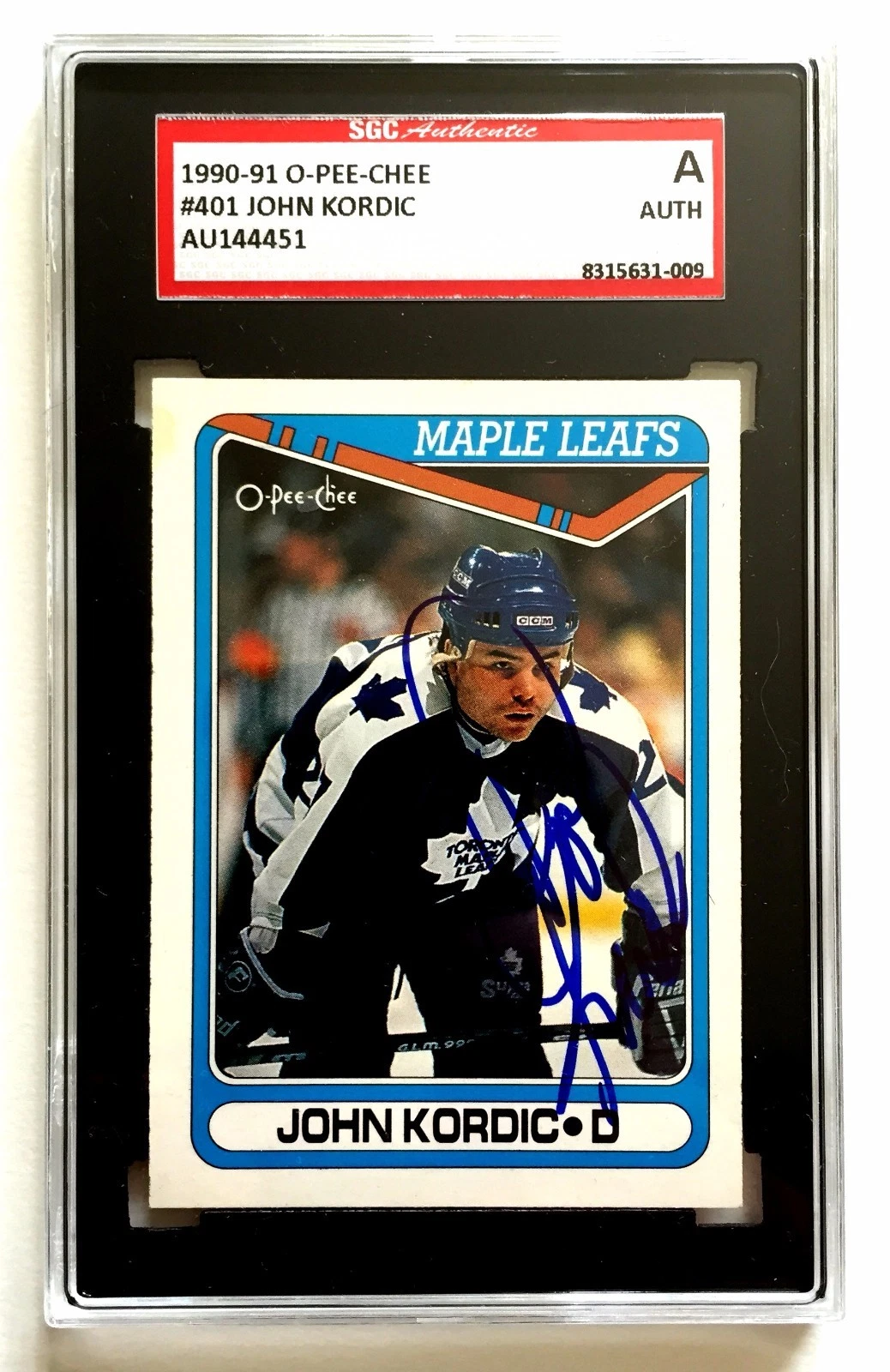 JOHN KORDIC SIGNED 1990-91 O-PEE-CHEE CARD #401 MAPLE LEAFS SGC AUTHENTICATED