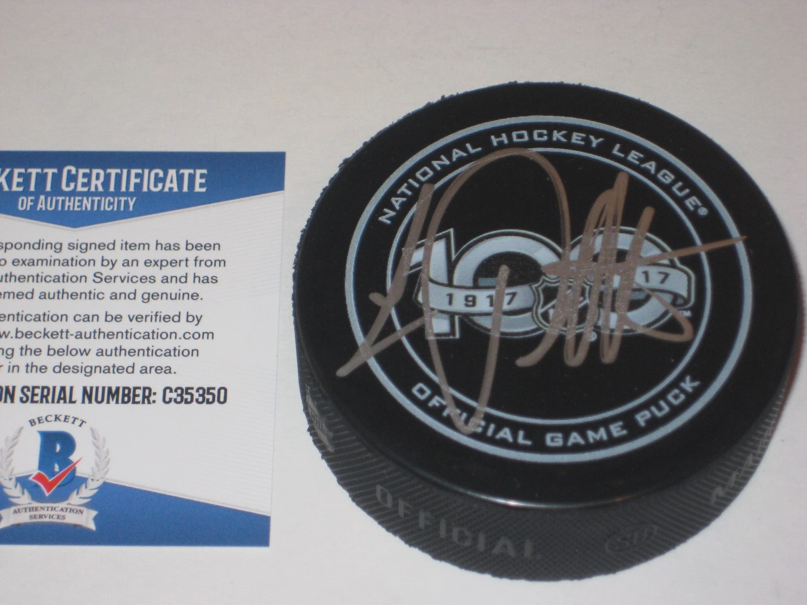 LUC ROBITAILLE Signed NHL 100th Anniversary Official GAME Puck w/ Beckett COA