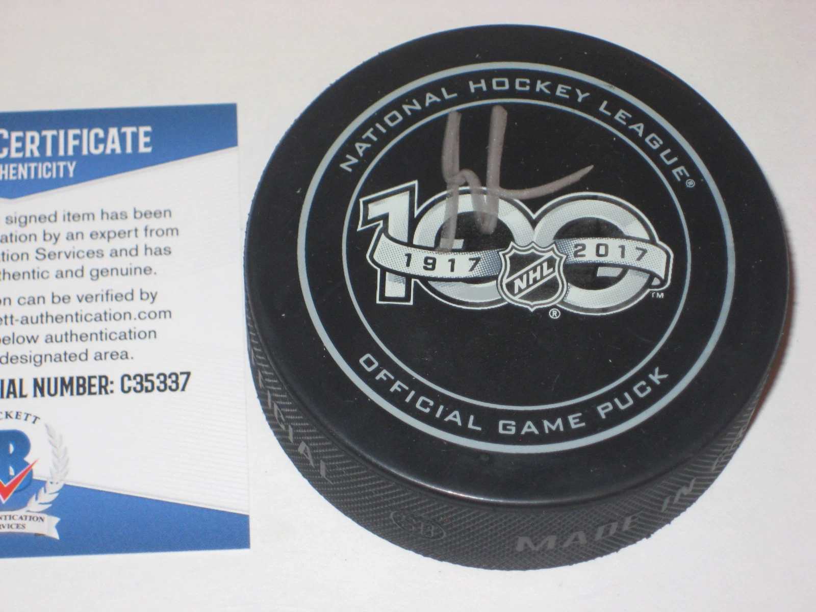 MARTIN BRODEUR Signed NHL 100th Anniversary Official GAME Puck w/ Beckett COA