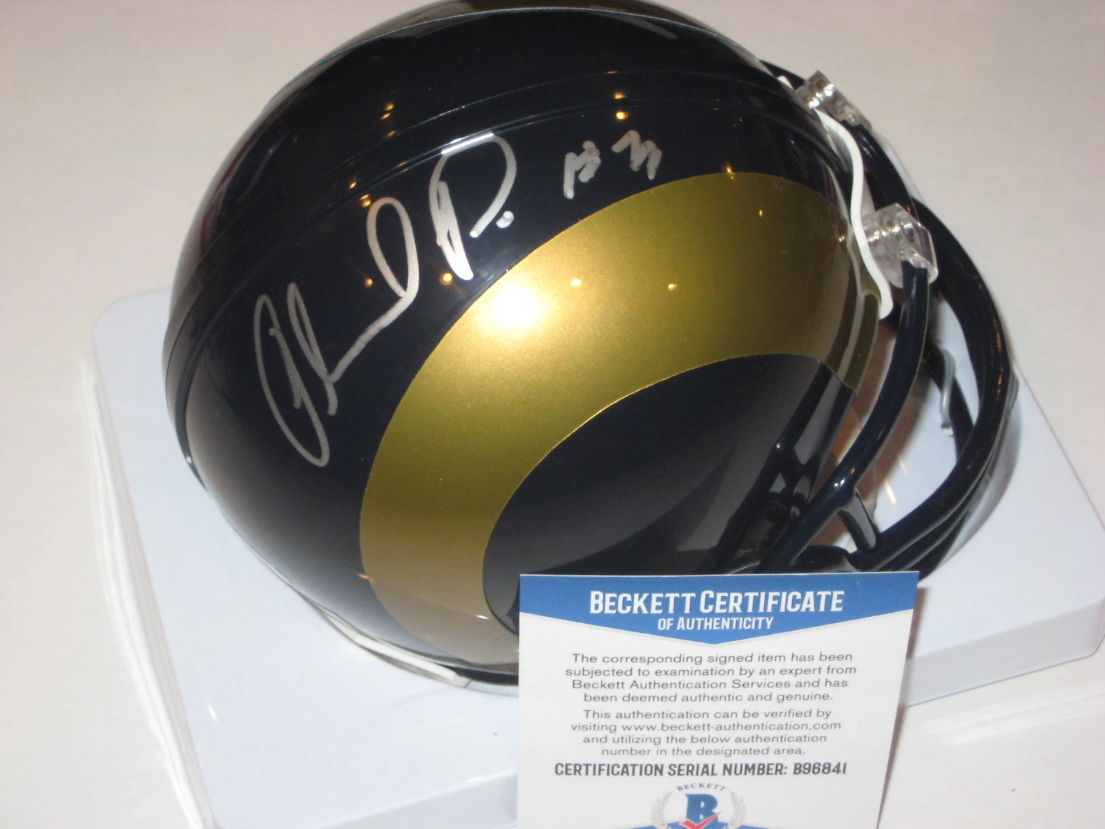 ORLANDO PACE Signed ST. LOUIS RAMS Mini-helmet w/ Beckett COA