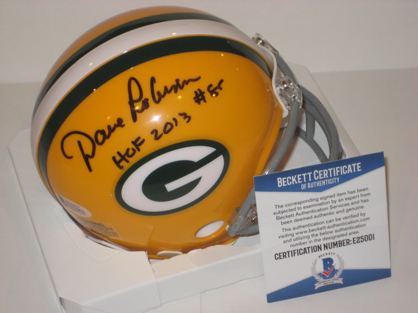 DAVE ROBINSON Signed Green Bay PACKERS Mini-helmet w/ Beckett COA & HOF Inscrip