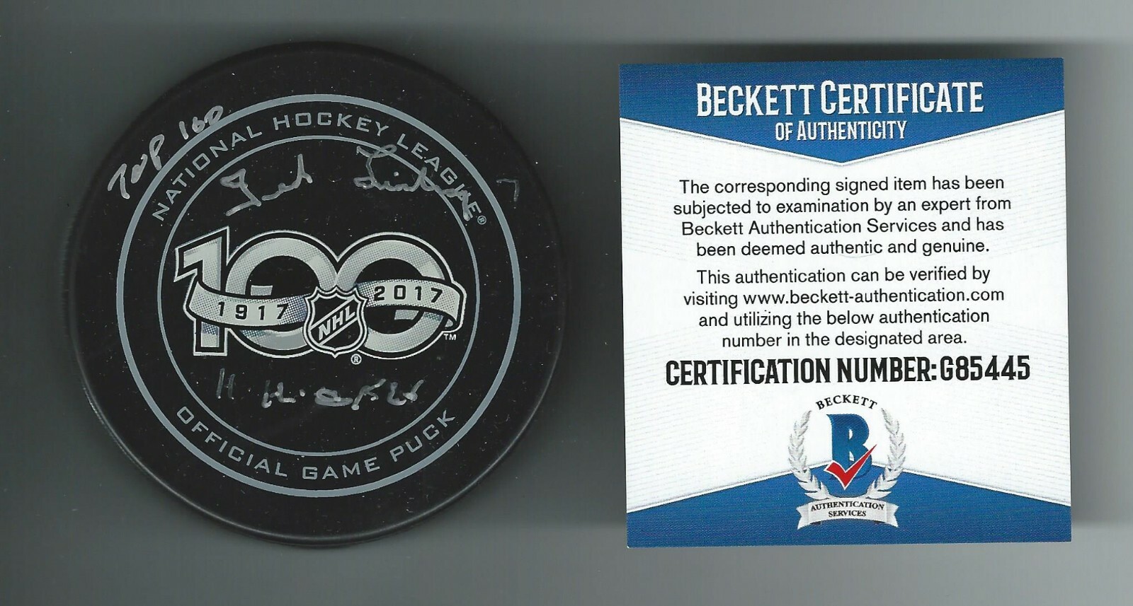 Ted Lindsay Signed Detroit Red Wings Centennial Classic Game Puck Beckett COA