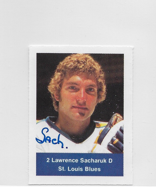 Larry Sacharuk Signed 1974-75 St. Louis Blues Loblaws Stamp Hockey Card #2