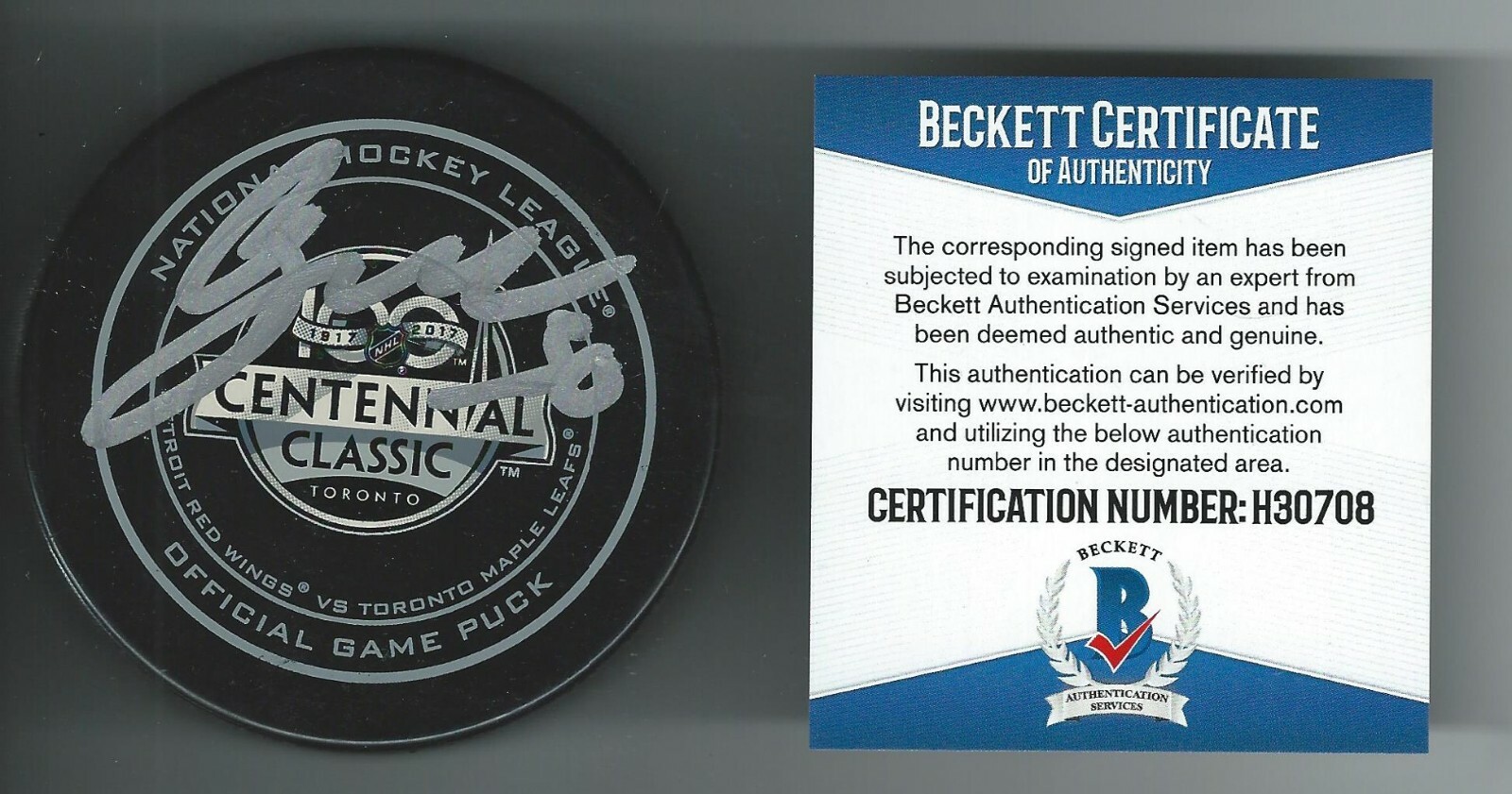 Chris Osgood Signed Detroit Red Wings Centennial Classic Game Puck Beckett COA