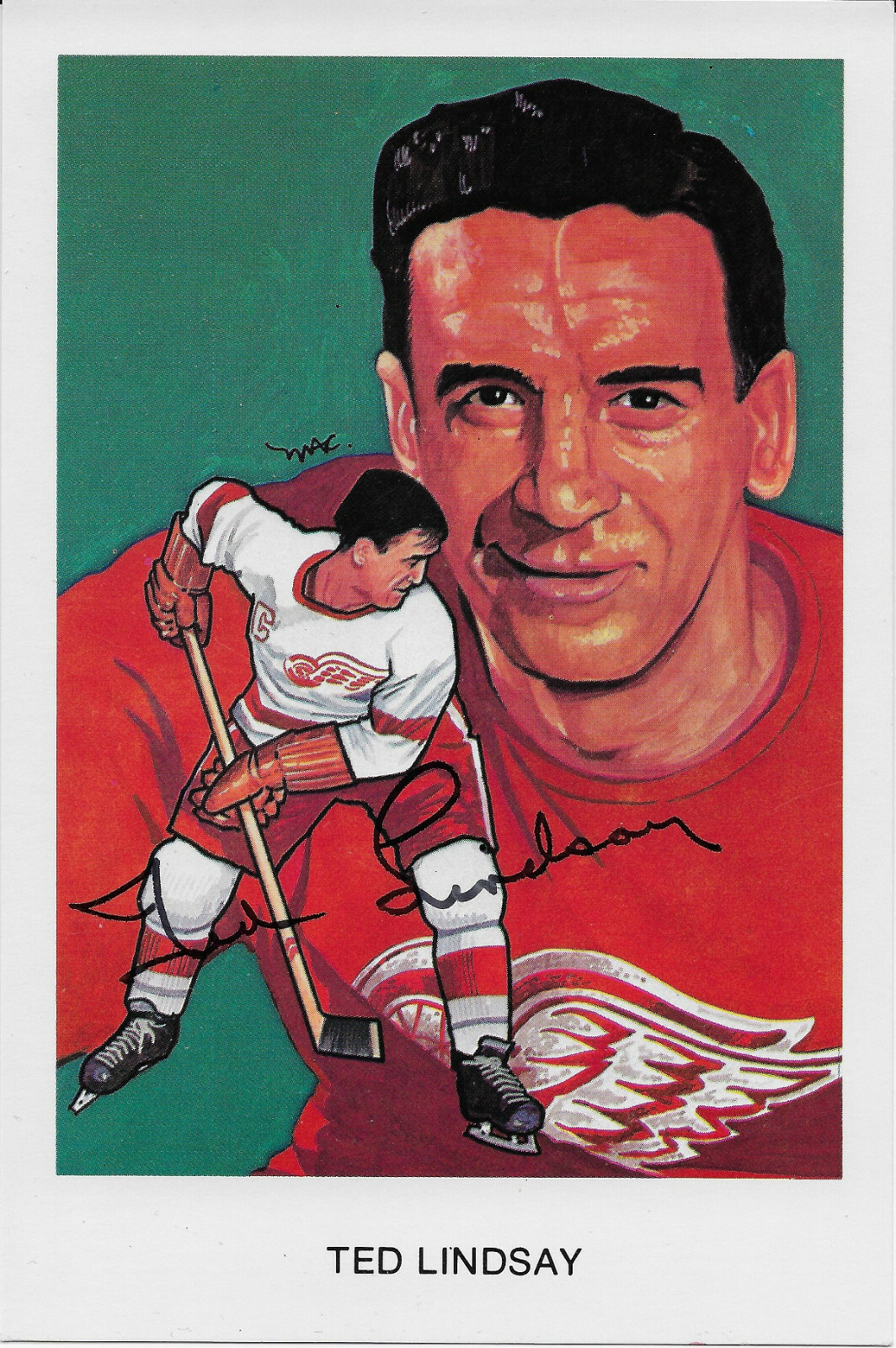 Ted Lindsay Signed 1983 Hockey Hall Of Fame Cartophilium Postcard