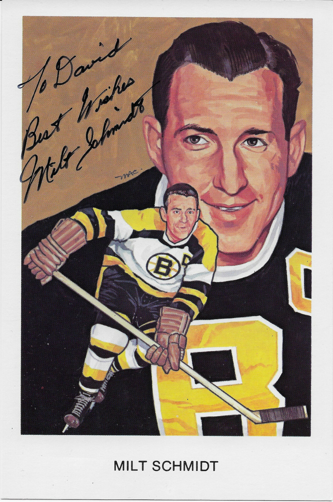 Milt Schmidt Signed 1983 Hockey Hall Of Fame Cartophilium Postcard