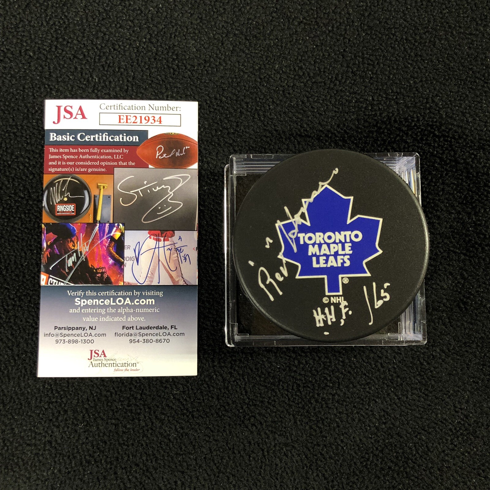 Red Horner Signed Toronto Maple Leafs Trench Puck JSA COA Authenticated EE21934