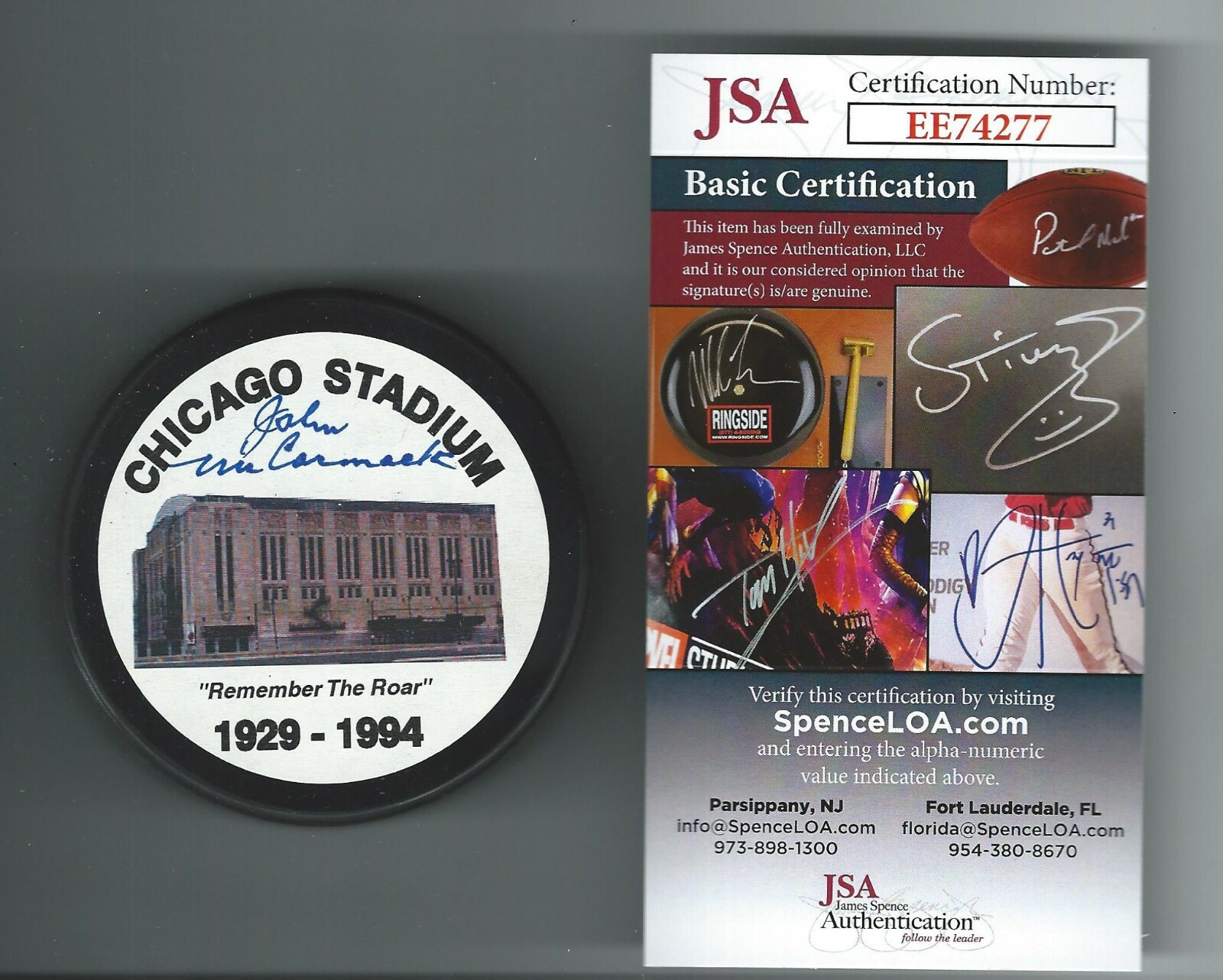 John McCormack Signed Chicago Blackhawks Chicago Stadium Puck JSA COA