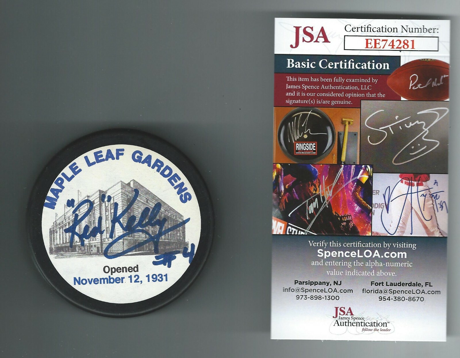 Red Kelly Signed Toronto Maple Leafs Maple Leaf Gardens Puck JSA COA