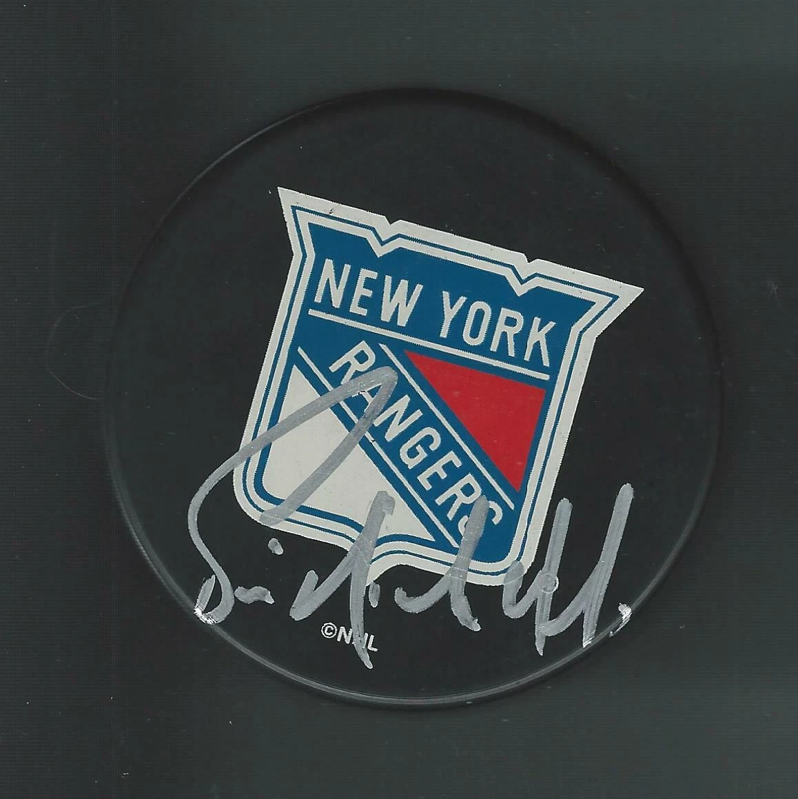 Bernie Nicholls Signed New York Rangers Souvenir Puck