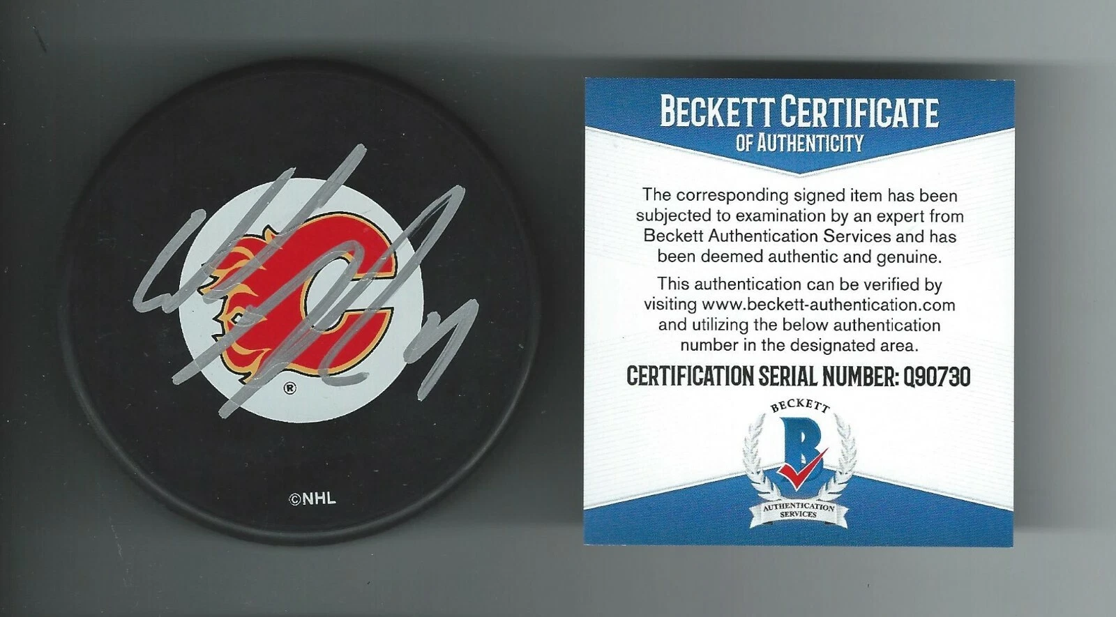 Wade Belak Signed Calgary Flames Puck Beckett COA