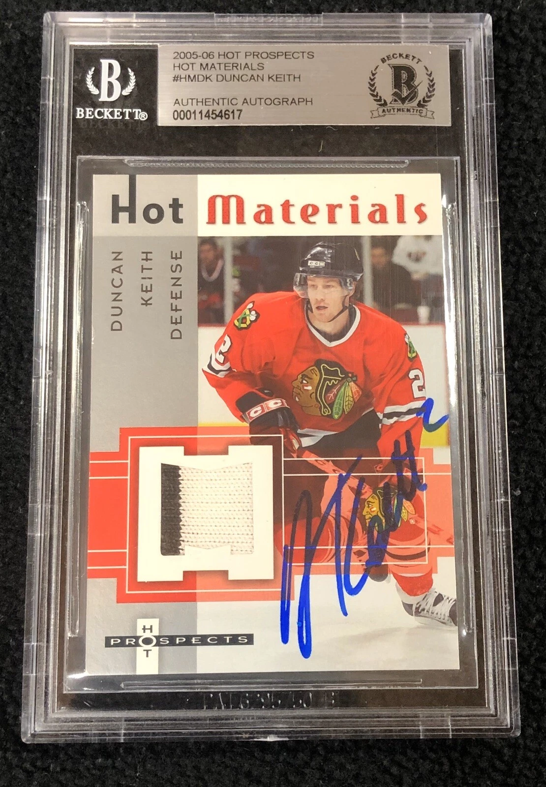 Duncan Keith Signed 2005 Hot Prospects Materials Rookie Card Beckett Certified