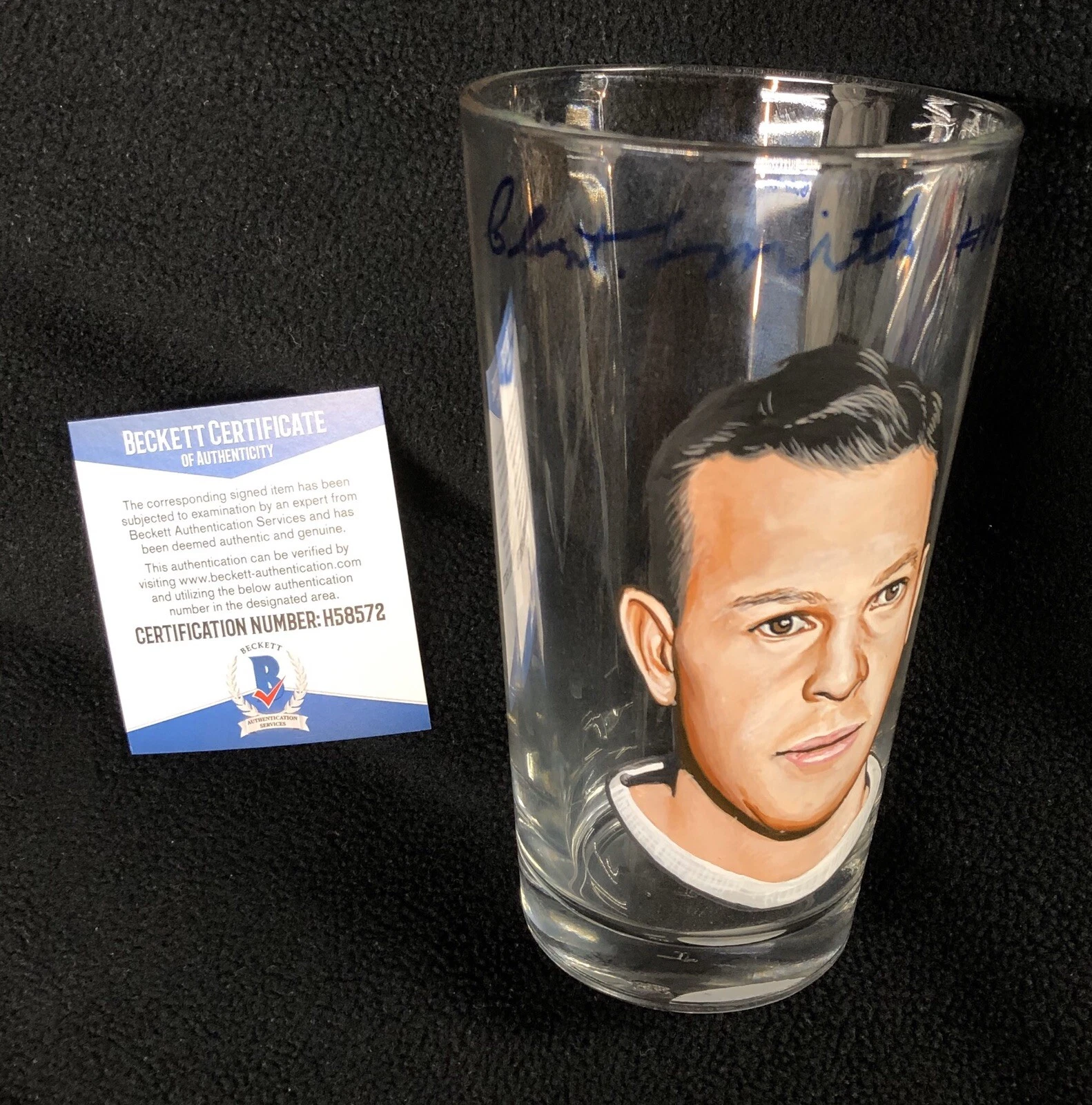 Clint Smith Signed & Inscribed Painted New York Rangers Glass Cup Beckett COA