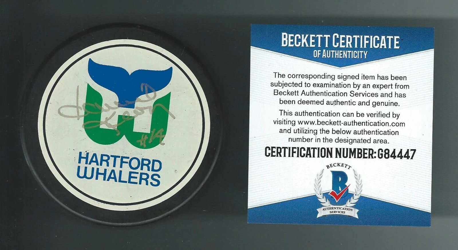 Dave Keon Signed Vintage Hartford Whalers Puck Beckett COA Toronto Maple Leafs
