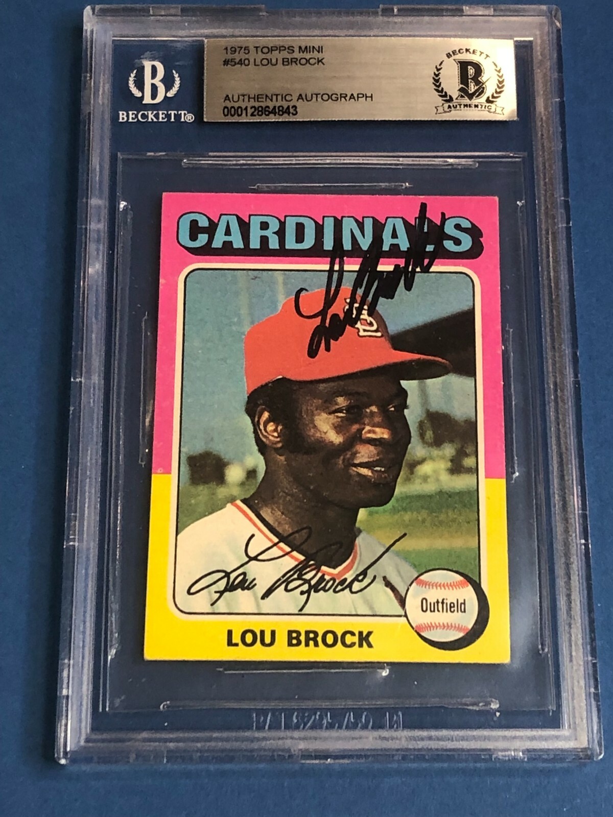 LOU BROCK Signed 1975 TOPPS MINI Card #540 Beckett Authenticated (BAS)