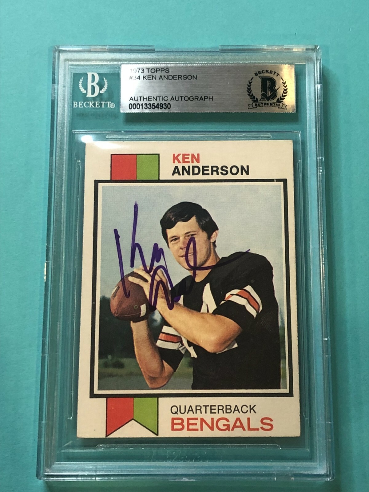 KEN ANDERSON Signed 1973 TOPPS ROOKIE Card #34 Beckett Authenticated BAS RC