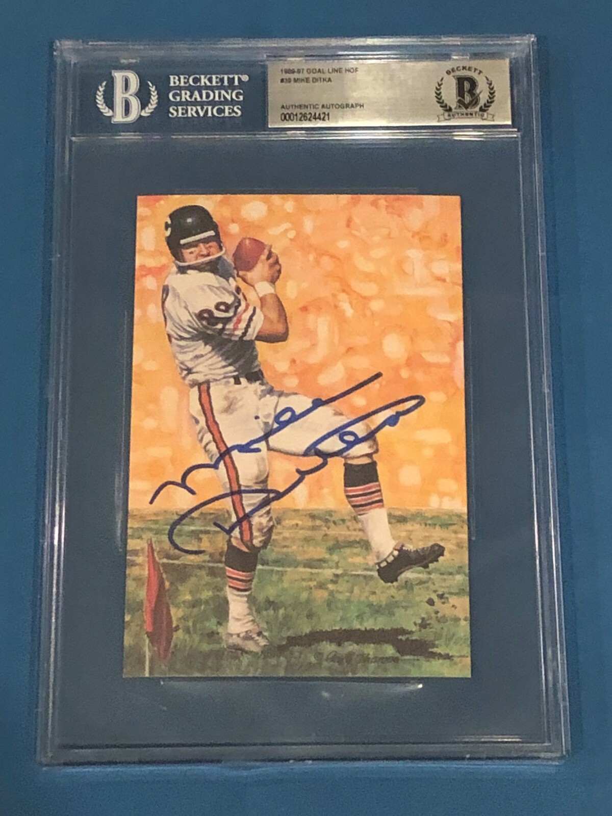 MIKE DITKA Signed GOAL LINE ART Card #39 Beckett BAS