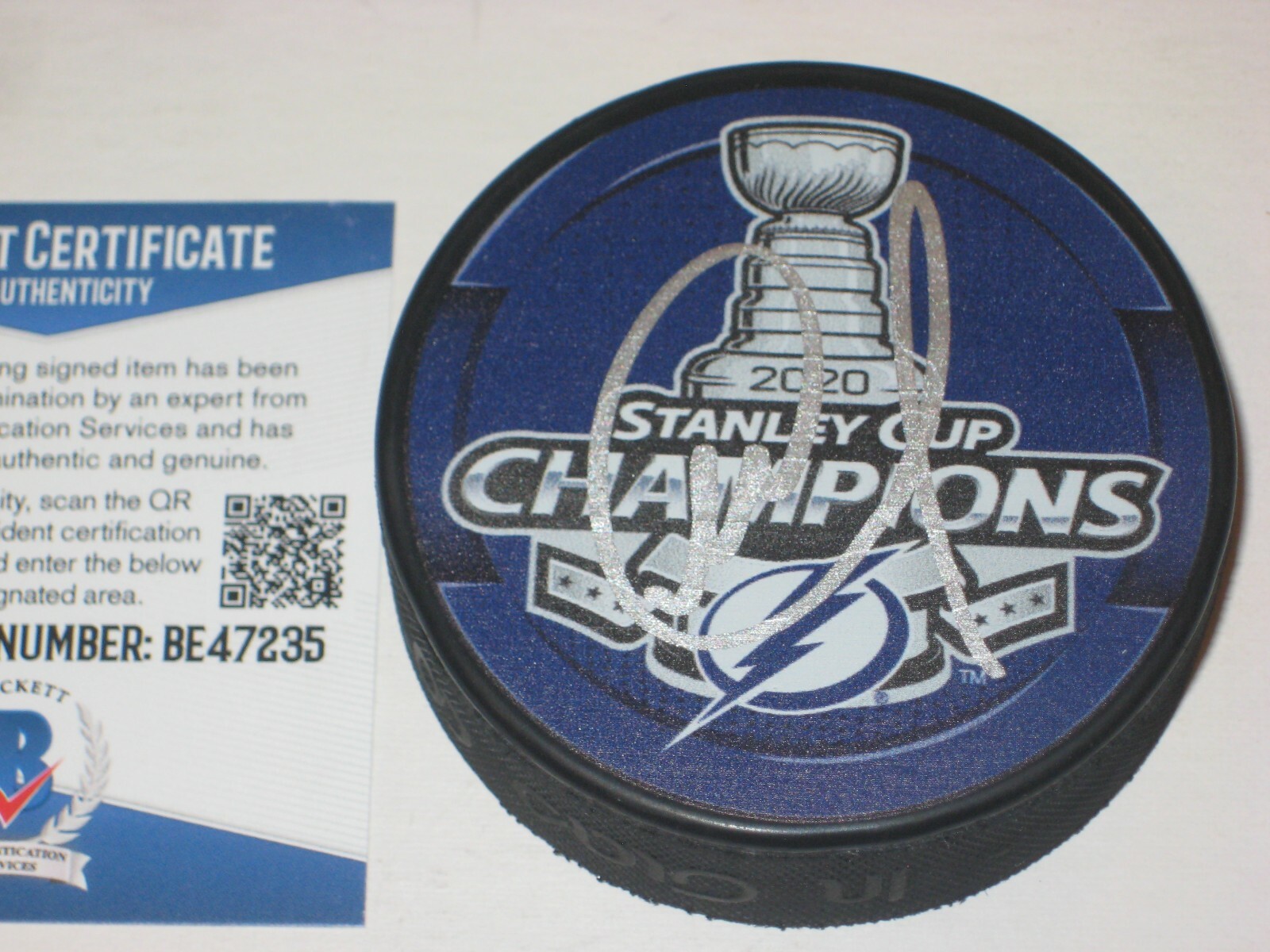 MIKHAIL SERGACHEV Signed 2020 STANLEY CUP CHAMPS Puck w/ Beckett COA (BAS)
