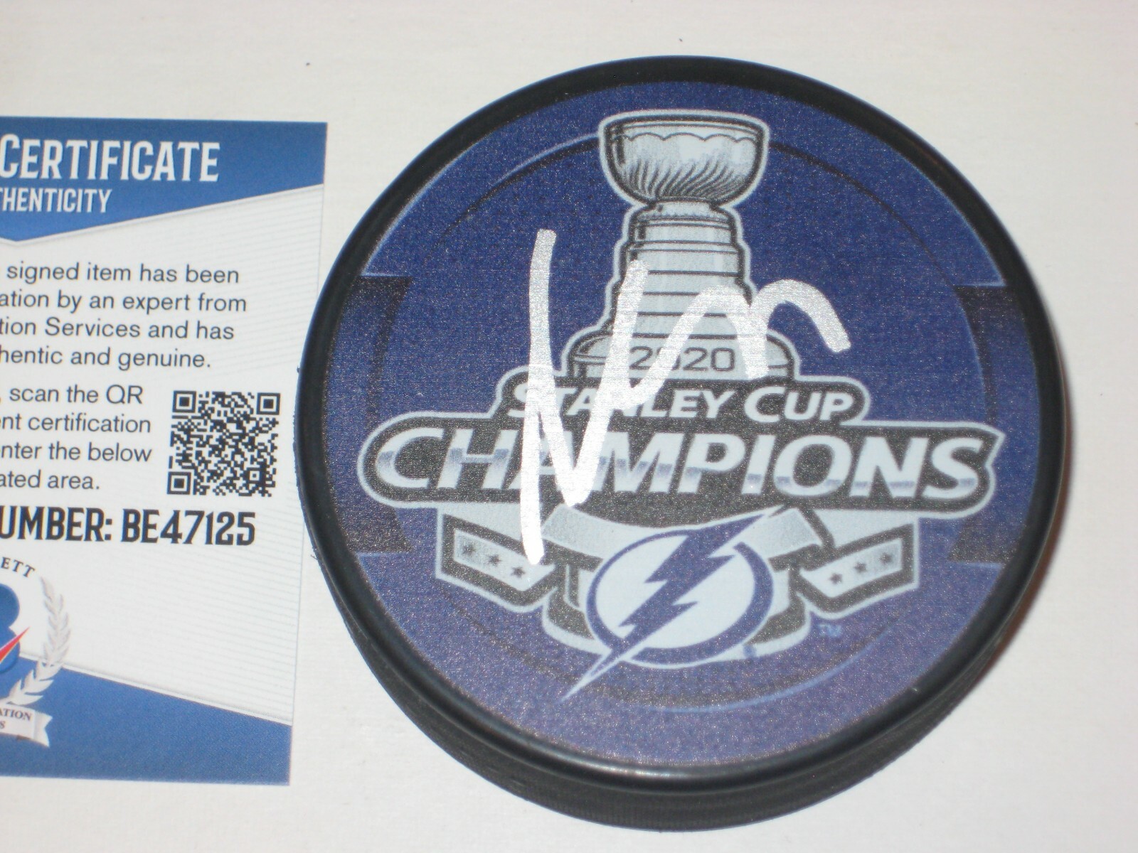 ALEX KILLORN Signed 2020 STANLEY CUP CHAMPS Puck w/ Beckett COA (BAS)