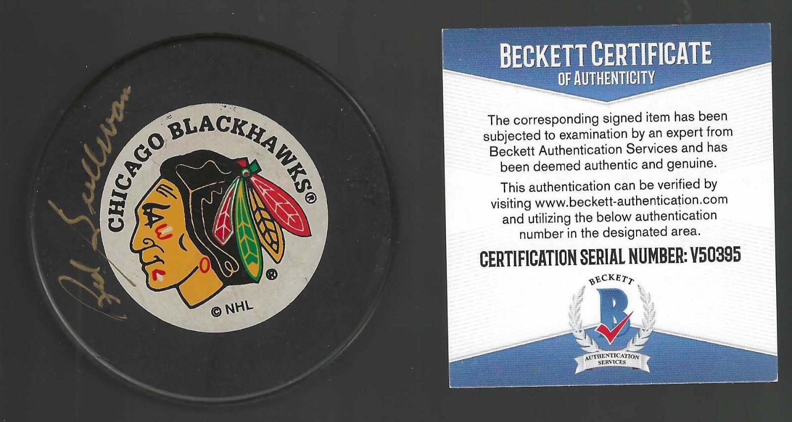 Red Sullivan Signed Chicago Blackhawks Trench Puck Beckett COA