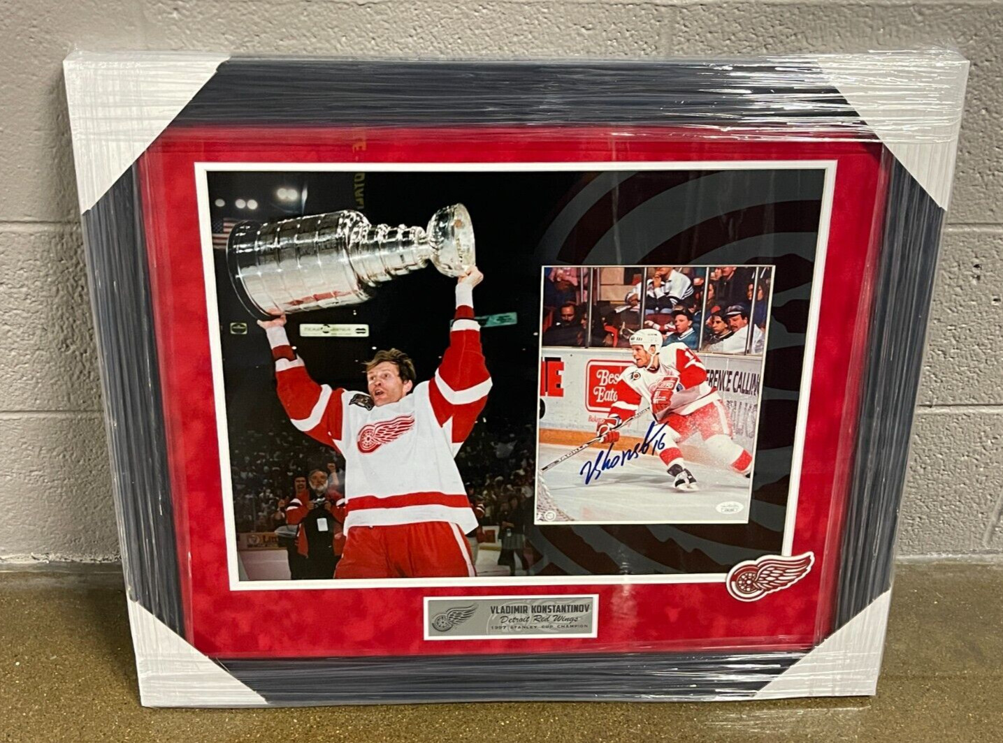 Vladimir Konstantinov Signed Framed Stanley Cup Photo Display Red Wings JSA COA