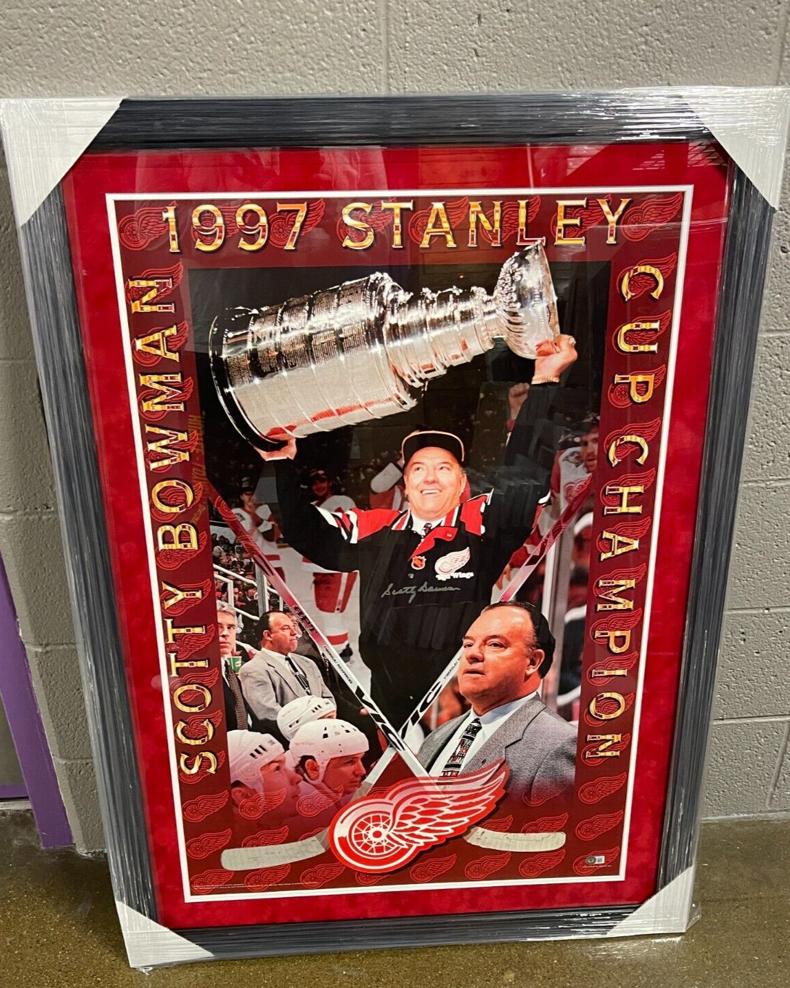Scotty Bowman Signed Framed & Matted Detroit Red Wings 1997 Cup Poster BAS COA