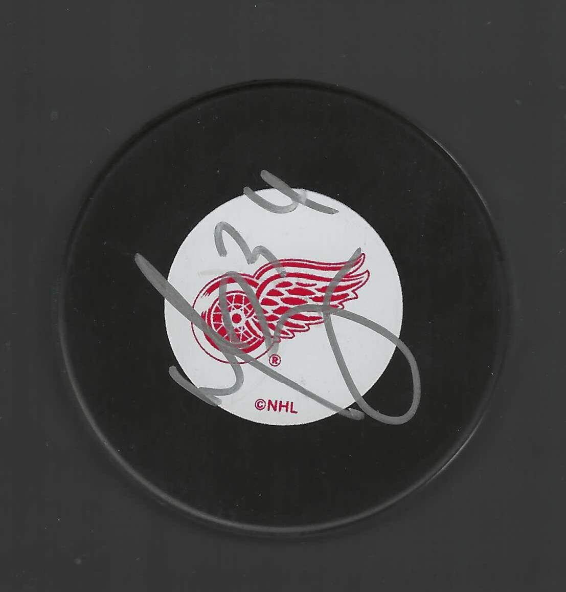 Manny Legace Signed Detroit Red Wings Vintage Logo Puck