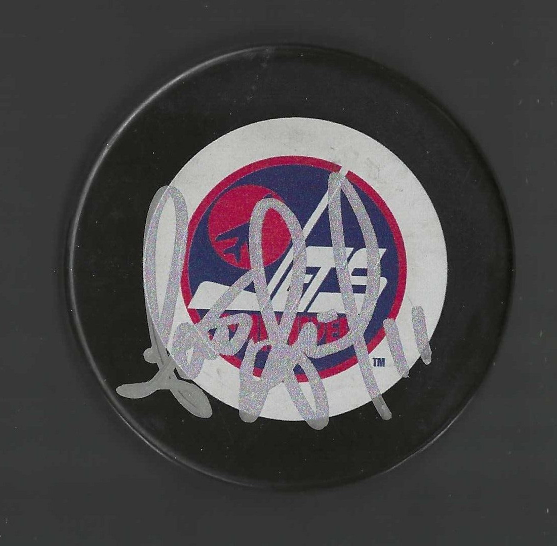 Scott Arniel Signed Winnipeg Jets Vintage Retro Logo Puck