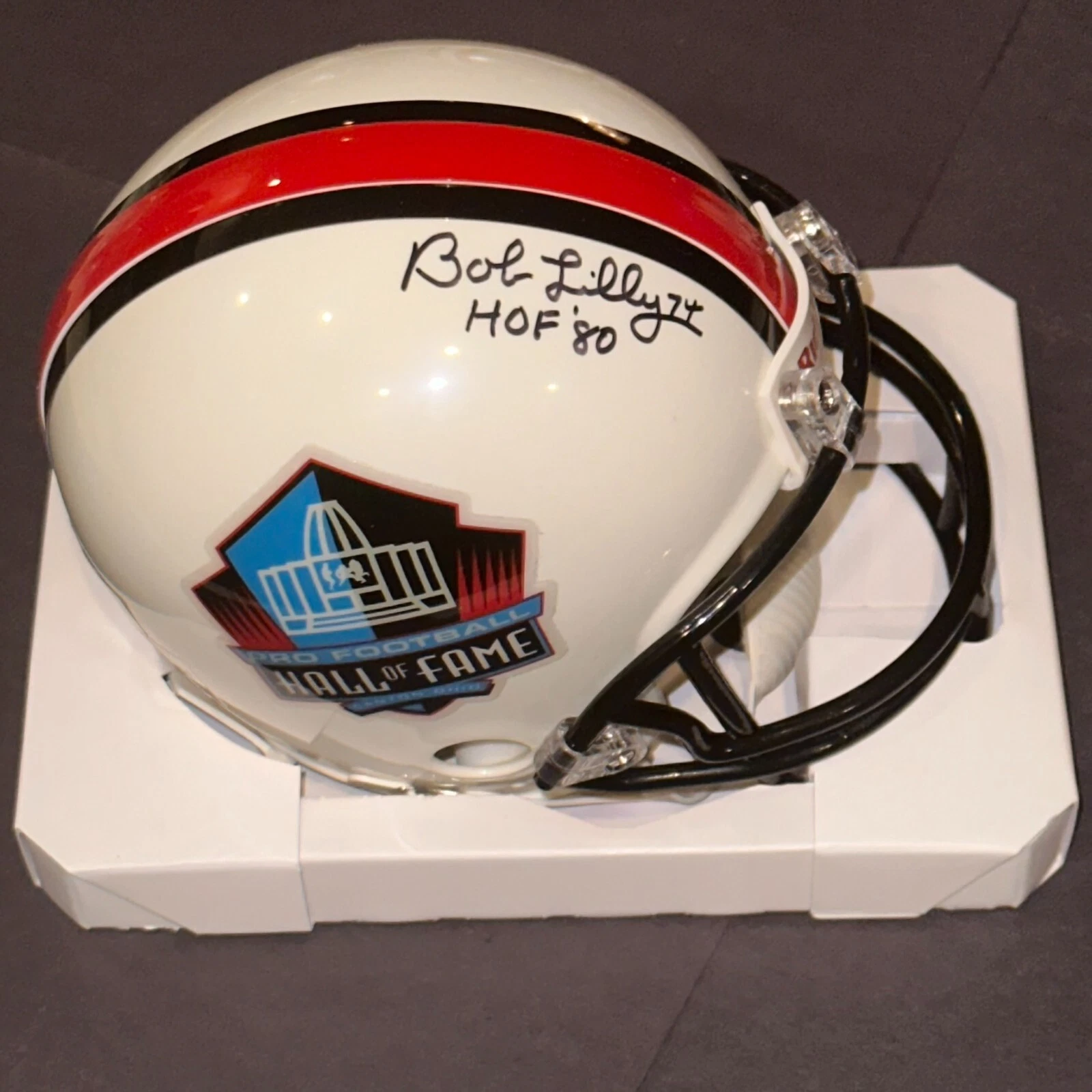 BOB LILLY Signed HALL OF FAME VSR4 Mini-helmet Beckett (BAS) w/ HOF Insc