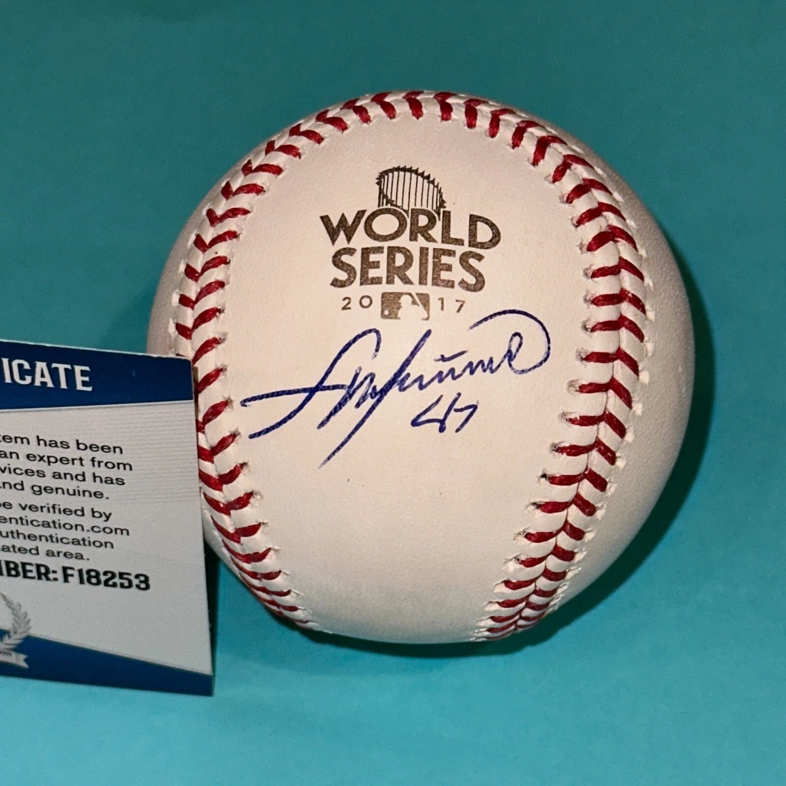 FRANCISCO LIRIANO (Astros) Signed Official 2017 WORLD SERIES Baseball w/ BAS COA