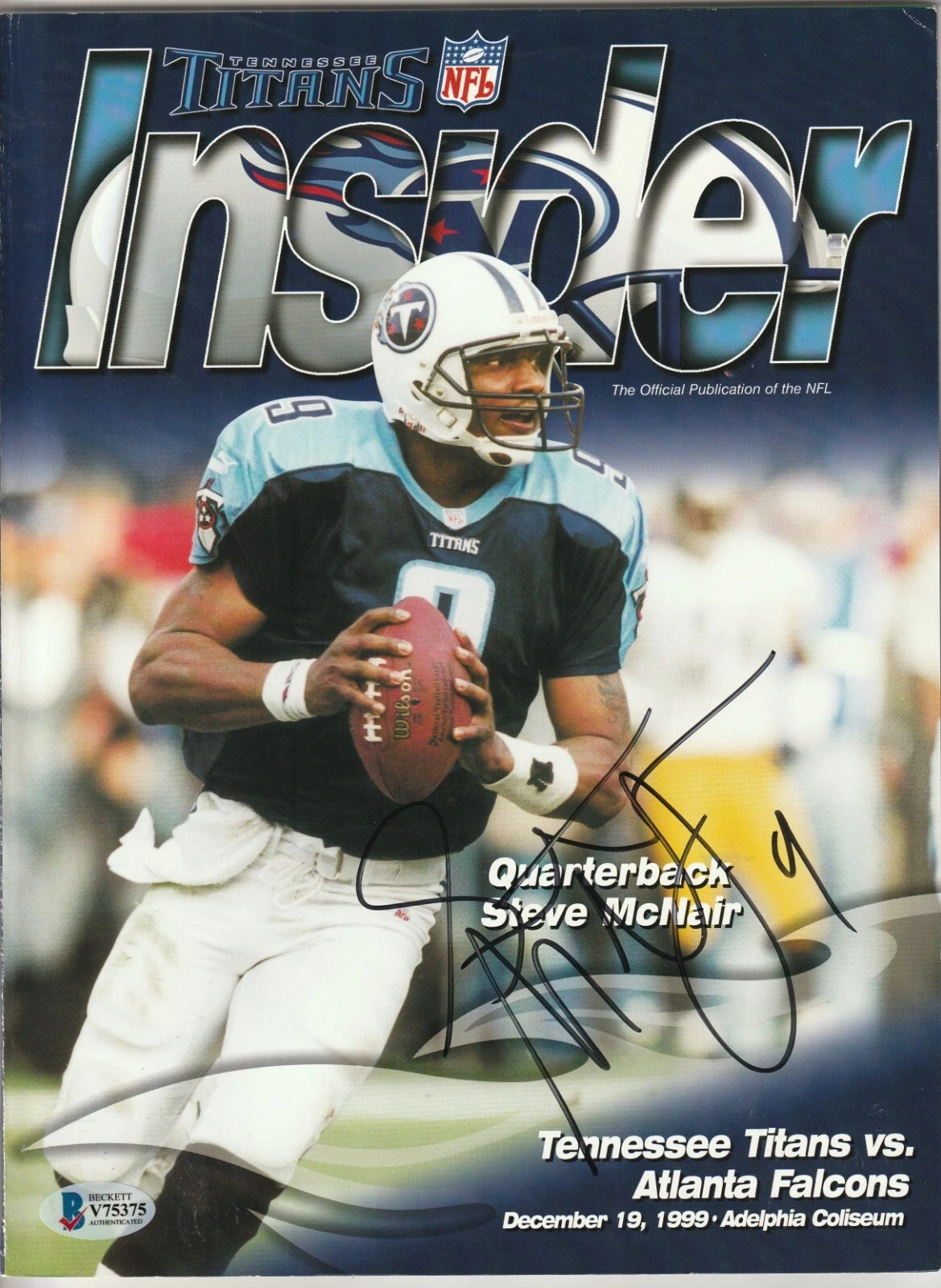 STEVE McNAIR Signed 12/19/99 TITANS INSIDER Magazine Beckett BAS (NO Label)