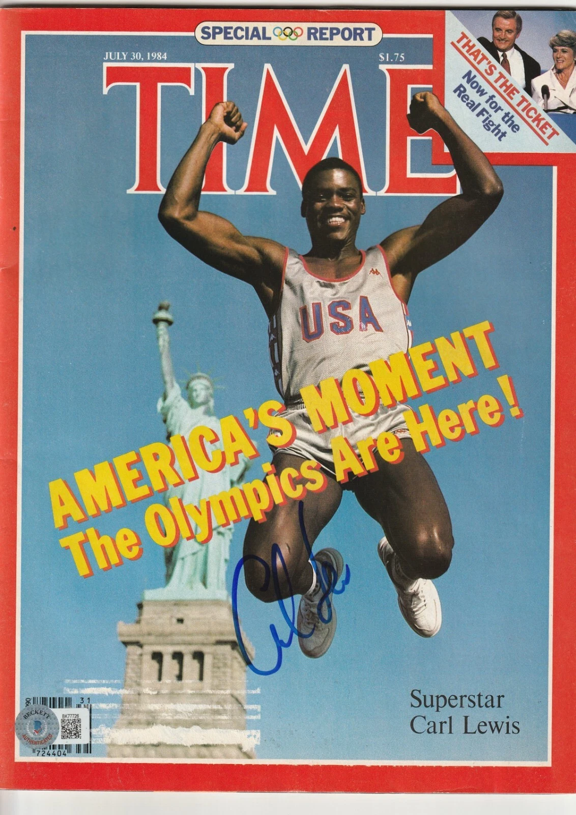 CARL LEWIS Signed 7/30/78 TIME Magazine Beckett BAS