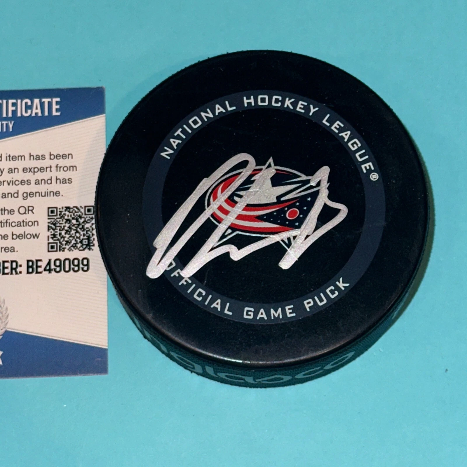 OLIVER BJORKSTRAND Signed Columbus BLUE JACKET Official GAME Puck w/ Beckett COA