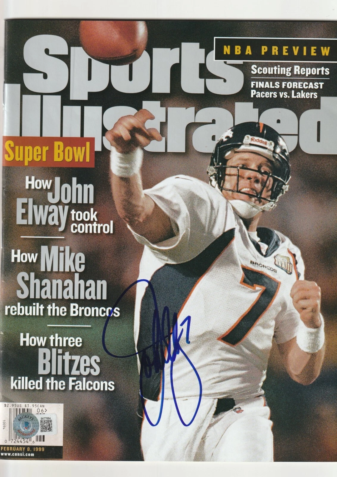 JOHN ELWAY Signed 2/8/99 SPORTS ILLUSTRATED Beckett Auth (NO Label)