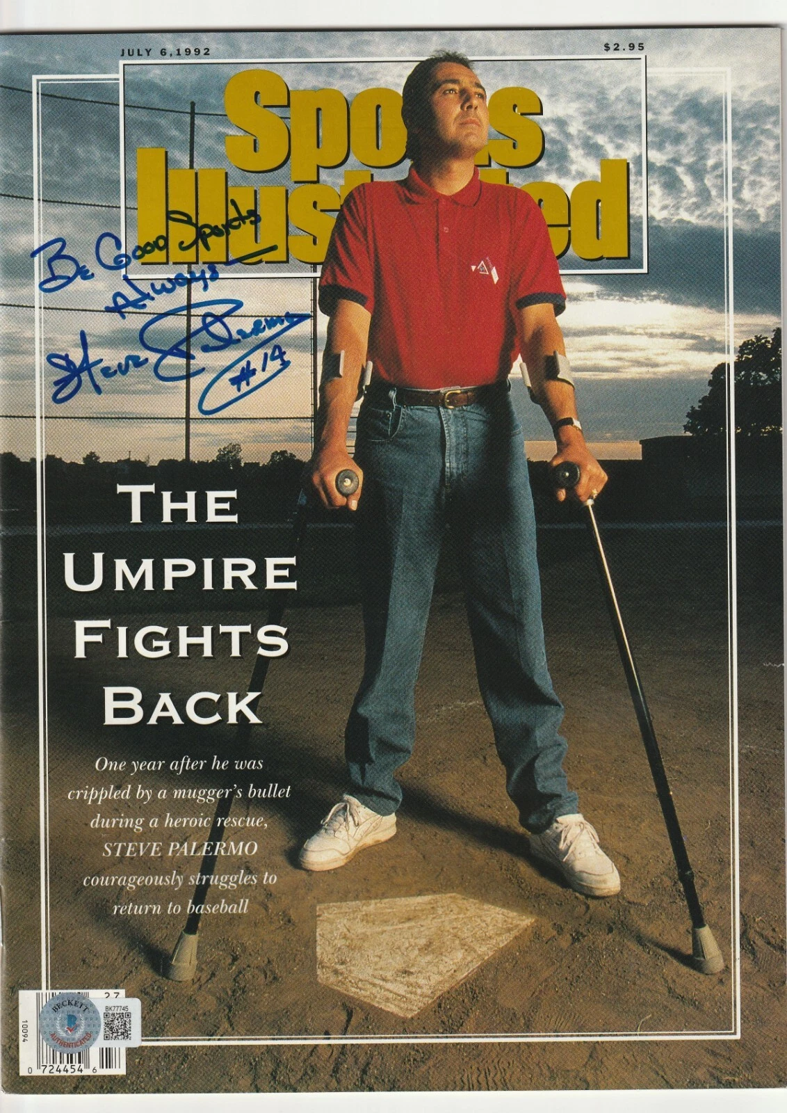 STEVE PALERMO SIGNED 7/6/92 SPORTS ILLUSTRATED BECKETT (NO LABEL) W/ INSC COLLECTIBLE MEMORABILIA