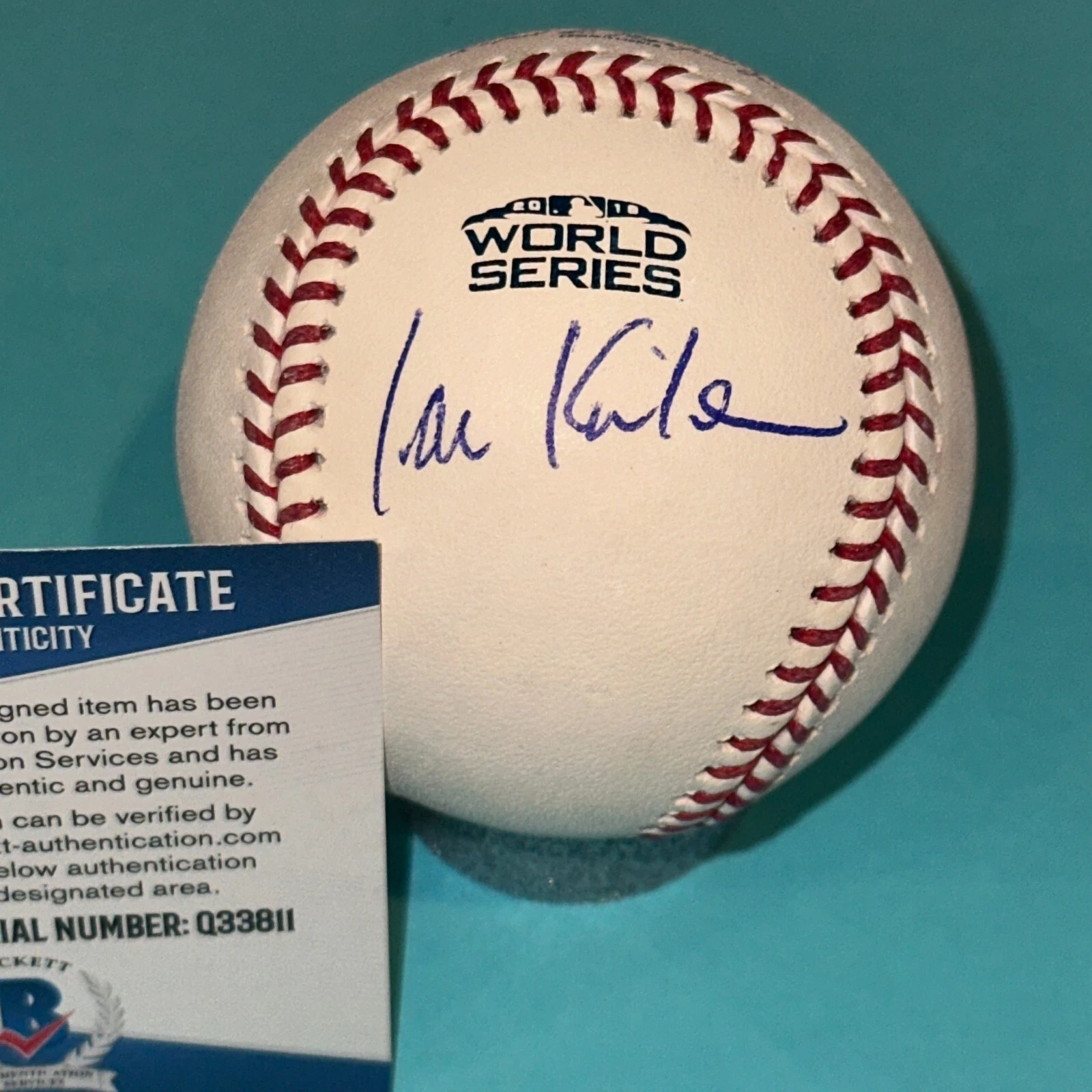 IAN KINSLER Signed Official 2018 WORLD SERIES Baseball w/ Beckett COA (BAS)