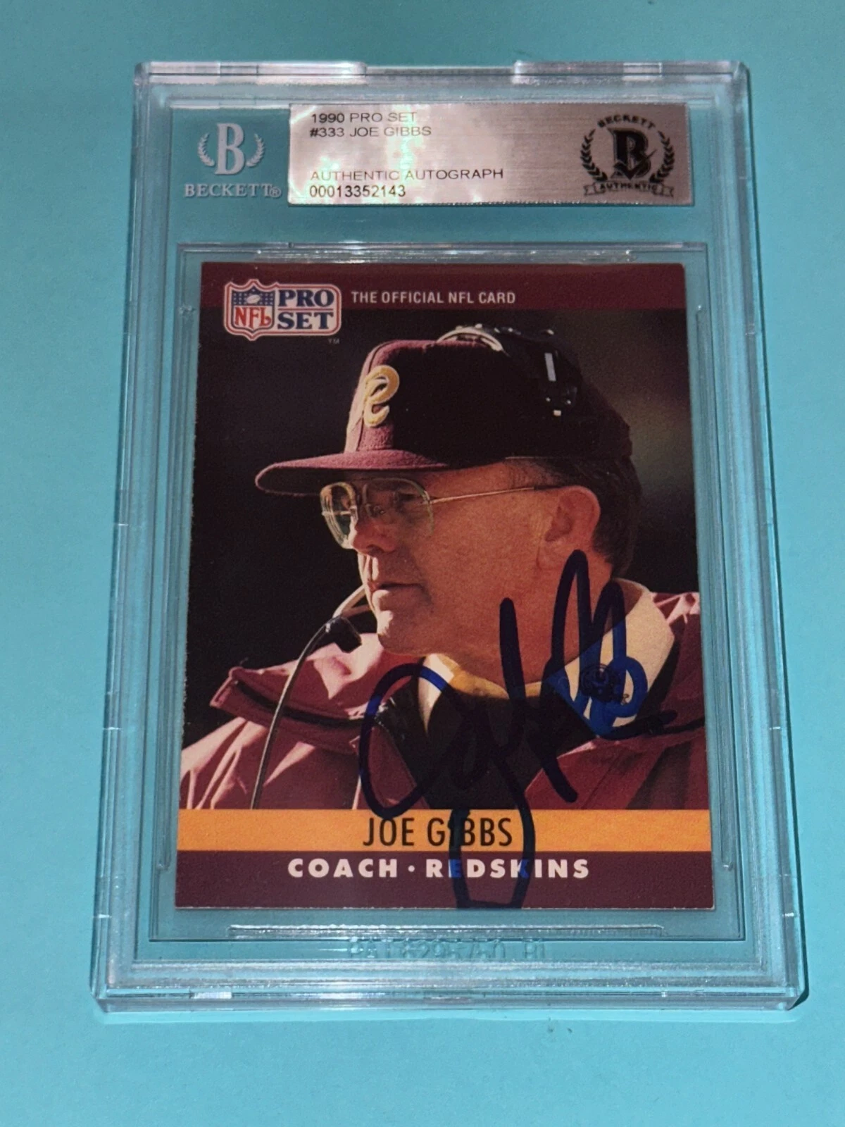 JOE GIBBS Signed 1990 PRO SET Card #333 Beckett Auth (BAS)