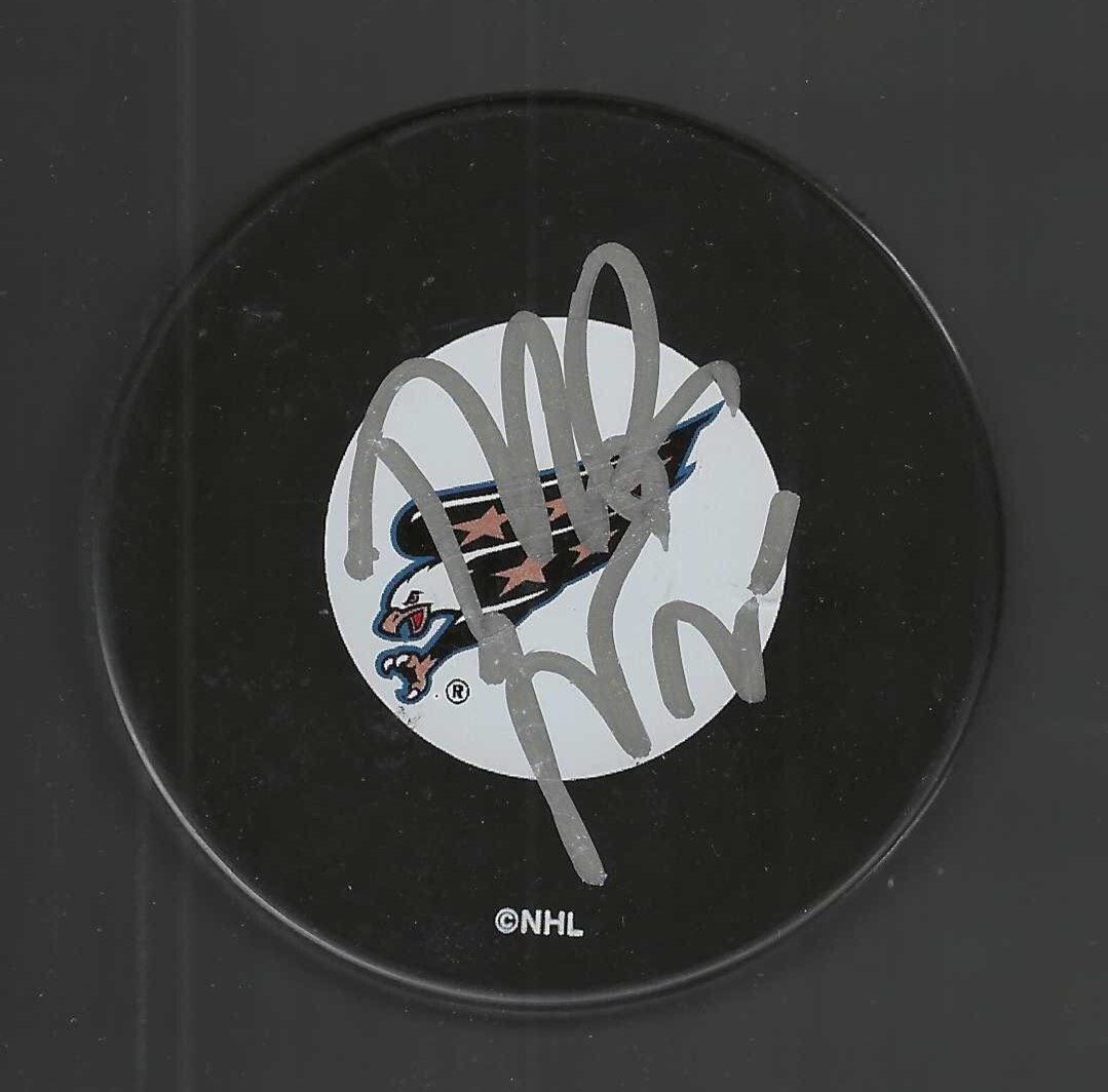 Mike Grier Signed Washington Capitals Eagle Logo Puck