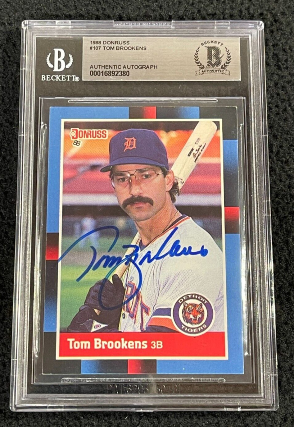 Tom Brookens Signed 1989 Donruss Card #107 Beckett Certified Detroit Tigers