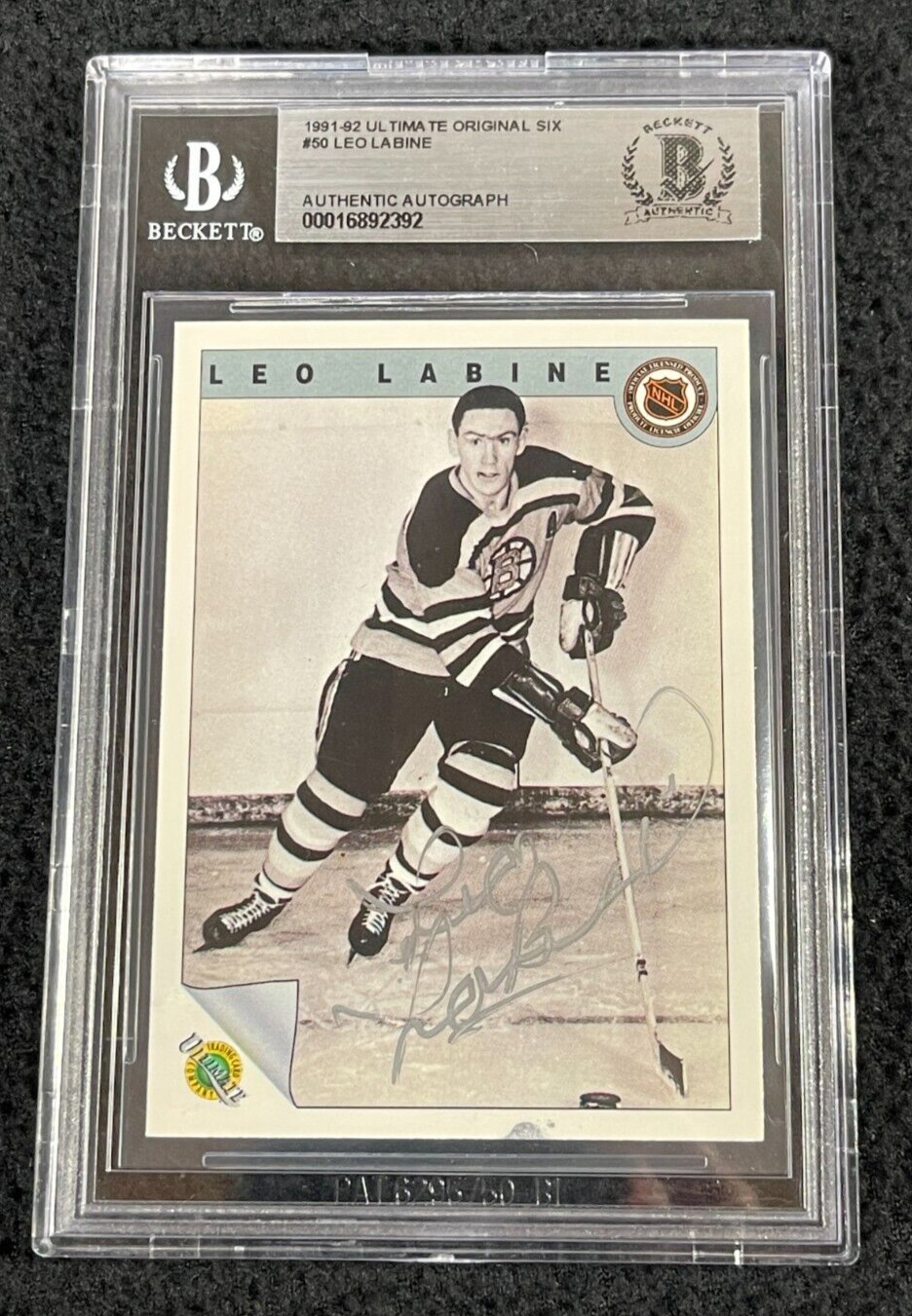 Leo Labine Signed 1991/92 Ultimate Original 6 Card Beckett Certified Bruins