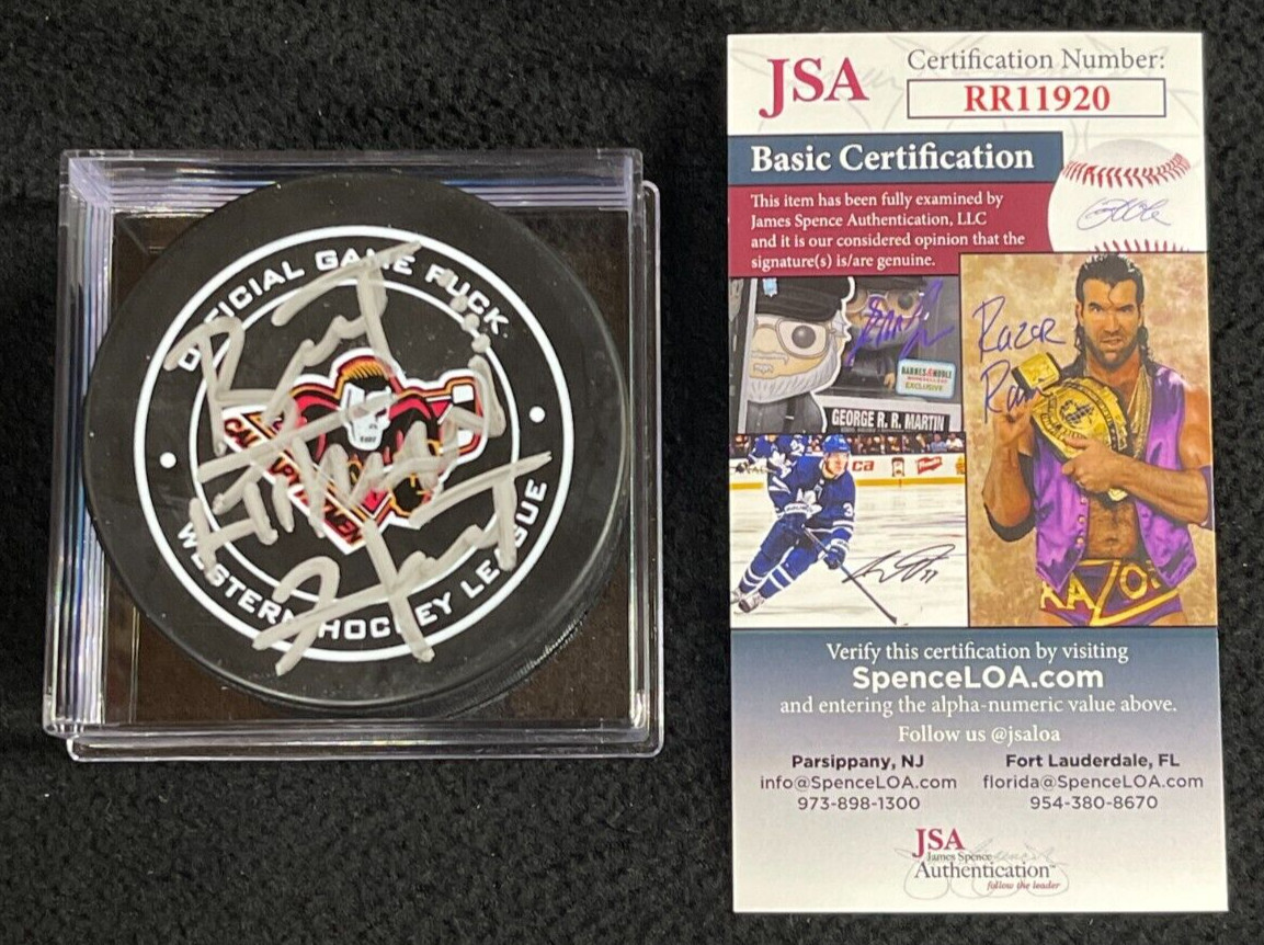 BRET HITMAN HART SIGNED CALGARY HITMEN OFFICIAL GAME PUCK #3 JSA COA WWE AEW WCW COLLECTIBLE MEMORABILIA