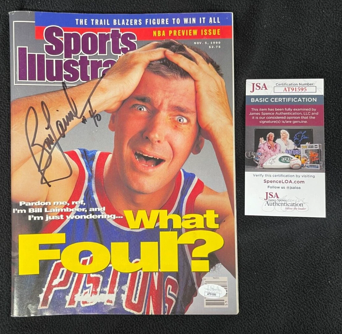 BILL LAIMBEER SIGNED DETROIT PISTONS SPORTS ILLUSTRATED MAGAZINE BLACK JSA COA COLLECTIBLE MEMORABILIA