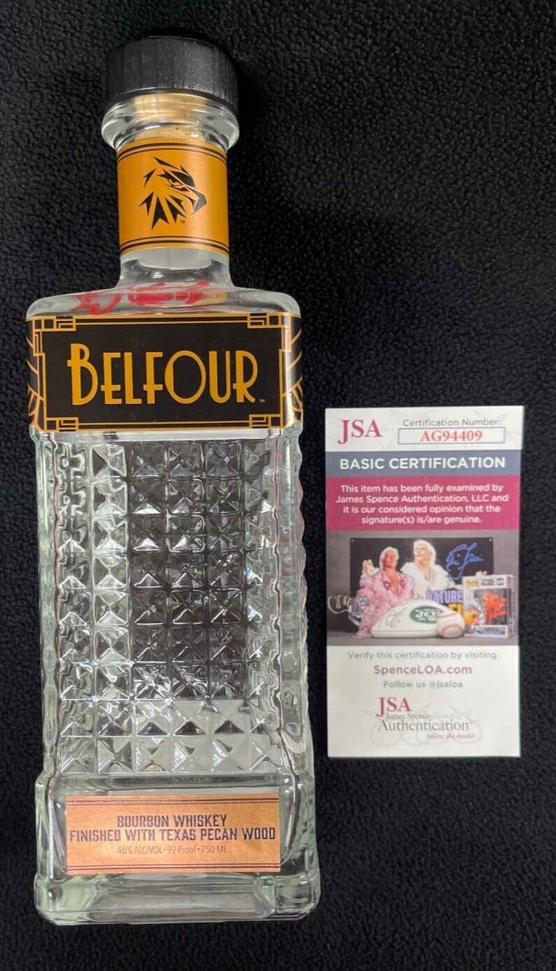 Ed Belfour Signed & Inscribed Spirits Burbon Empty Whiskey Bottle JSA COA