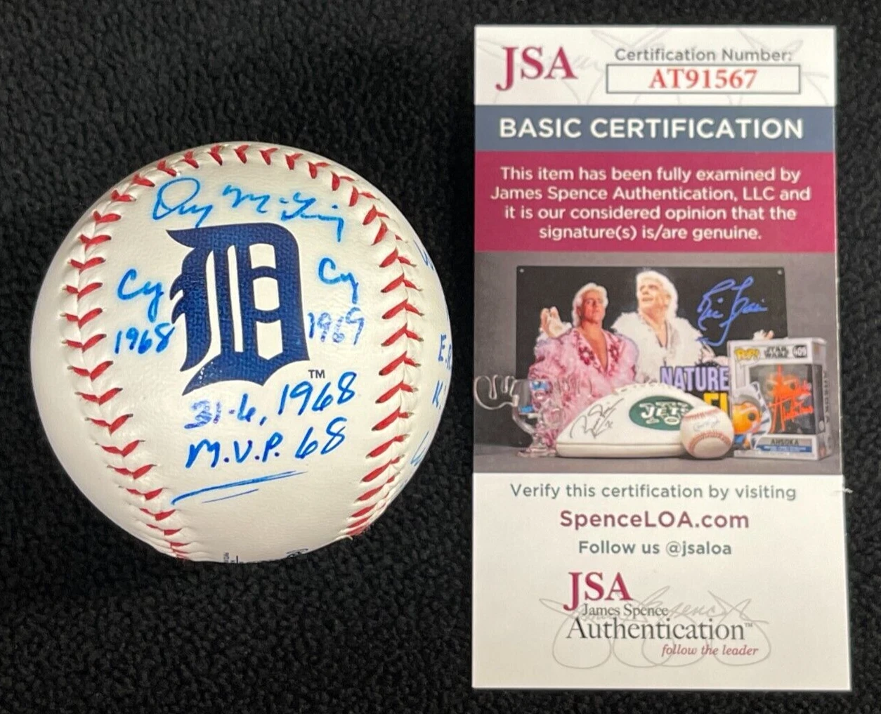 Denny McLain Signed & Multi-Inscribed Detroit Tigers Logo Baseball JSA COA